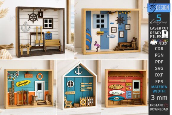 3D Beach Room Box Miniature Laser Bundle for Laser Cutting and Home Decor