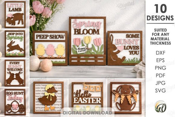 3D Easter Wall Decors Bundle Laser Cut