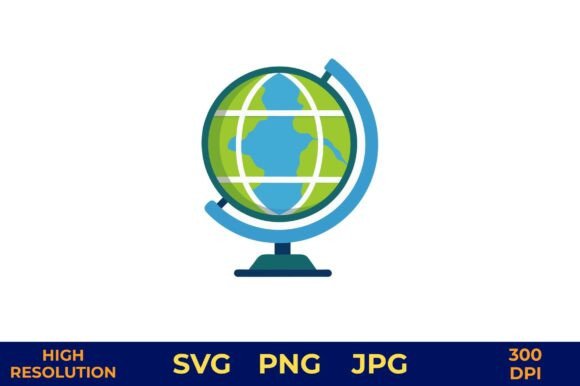 3D Globe with Continents and Stand Graphics and Illustrations