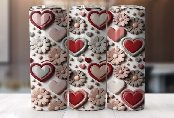 3D Heart Flower 20 Oz Tumbler Wrap Graphics and Tumbler Wraps