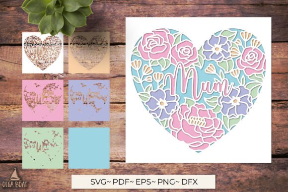 3D Mum Floral Heart SVG Card Graphics and Crafts