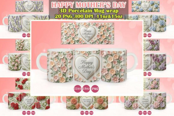 3D Porcelain Floral Mothers Day Mug Wrap: A Designer’s Take on Seasonal Graphics and Crafts
