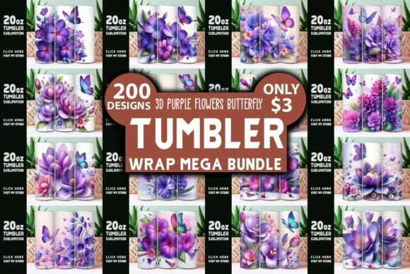 3D Purple Flowers Butterfly Tumbler Bundles Review