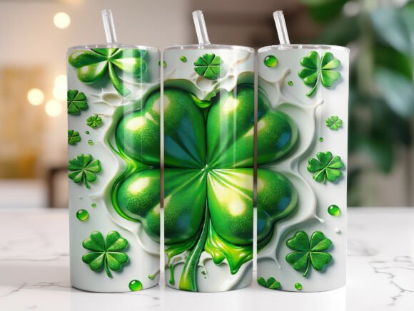 3D Shamrock Clover St Patrick s Tumbler Graphics and Tumbler Wraps