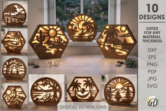 3D Summer Led Decors Bundle Laser Cut