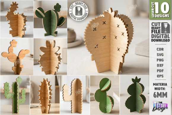 3D Wooden Cactus Laser Cut Bundle CNC