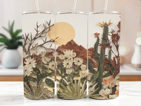 Cactus Desert 20oz Tumbler Wrap 3D Graphics and Tumbler Wraps