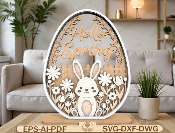 Easter Bunny Layered Egg Laser Cut File for Spring-Themed Graphic Templates