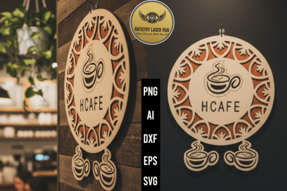 HCAFE Modern Circular Coffee Sign SVG - Laser Cutting and Spring Amp