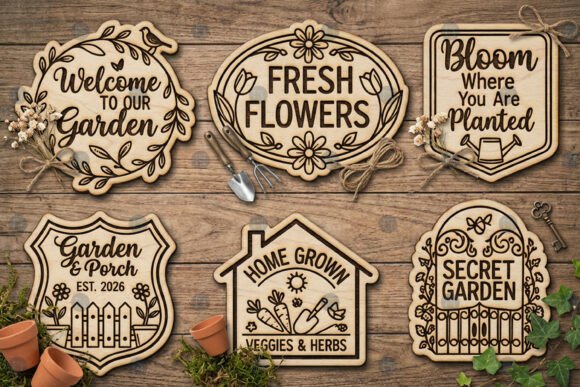 Laser Cut Garden Porch Sign SVG Bundle: Spring Amp for Editorial Design
