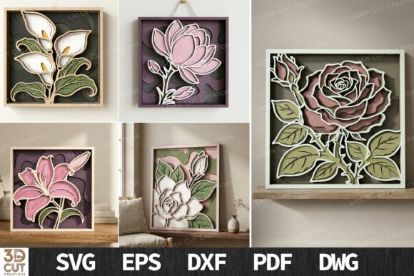 Layered Floral Wall Art SVG Bundle for Laser Cutting and Wall Decor