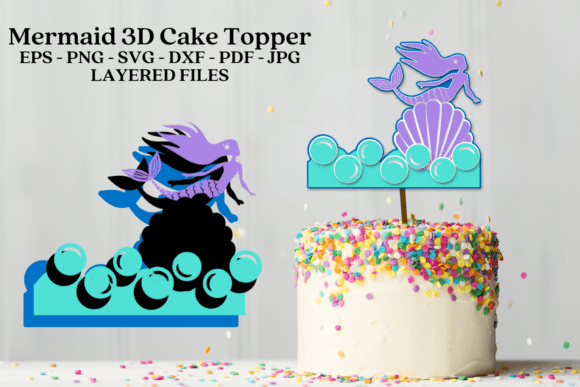Mermaid Cake Topper SVG 3D Laser Cut for Birthday Branding