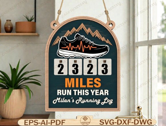 Miles Run Tracker Laser Cut File – A Graphic Template for Creative Fitness Crafts