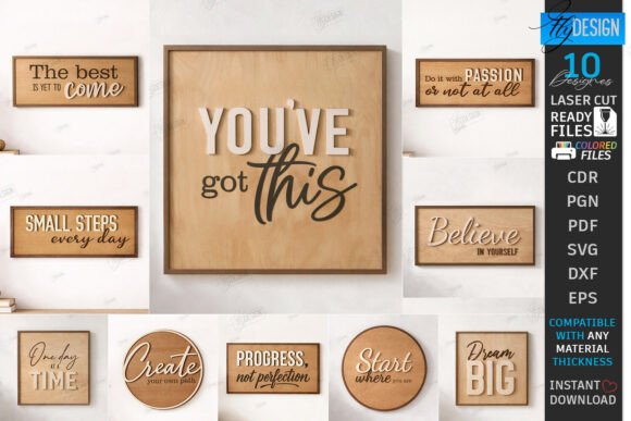 Motivational Wall Signs Laser Cut Bundle for Wall Decor