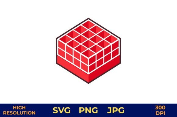Red 3D Grid Cube Vector on White Graphics and Illustrations Review