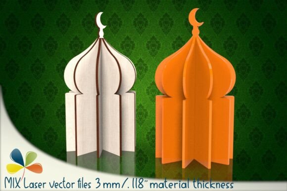 Small 3D Mosque SVG 5-Piece 10×19cm Laser Cutting